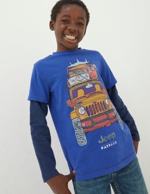 Fatface Boy's Pure Cotton Jeep Graphic T-Shirt (3-13 Yrs) - 12-13 - Blue Mix, Blue Mix