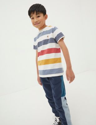 Fatface Boy's Pure Cotton Striped T-Shirt (3-13 Yrs) - 6-7 Y - White Mix, White Mix