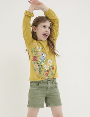 Fatface Girls Denim Embroidered Shorts (3-13 Yrs) - 4-5 Y - Green, Green