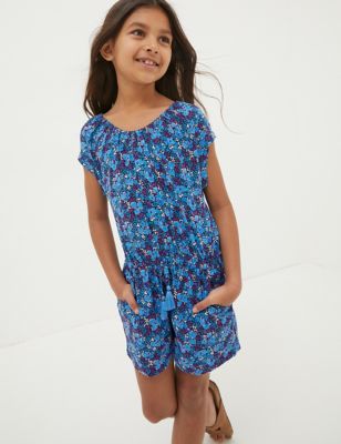 Fatface Girl's Ditsy Floral Playsuit (3-13 Yrs) - 5-6 Y - Blue Mix, Blue Mix