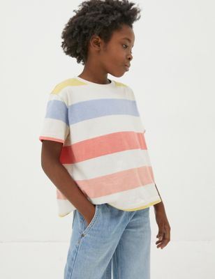 Fatface Girls Pure Cotton Striped T-Shirt (3-13 Yrs) - 4-5 Y - Multi, Multi