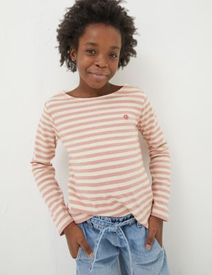 Fatface Girl's Pure Cotton Striped T-Shirt (3-13 Yrs) - 5-6 Y - Natural Mix, Natural Mix