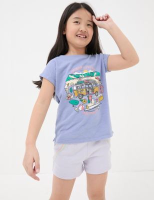 Fatface Girl's Pure Cotton VW Graphic T-Shirt (3-13 Years) - 4-5 Y - Blue Mix, Blue Mix