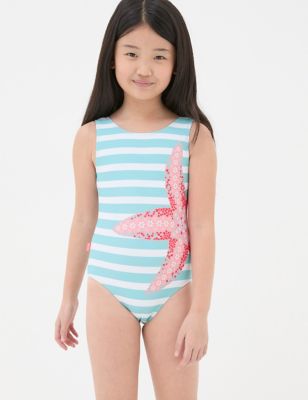 Fatface Girls Starfish Striped Swimsuit (3-13 Yrs) - 4-5 Y - Blue Mix, Blue Mix