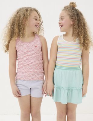 Fatface Girl's 3pk Cotton Blend Ribbed Vests (3-13 Yrs) - 3-4 Y - Pink, Pink