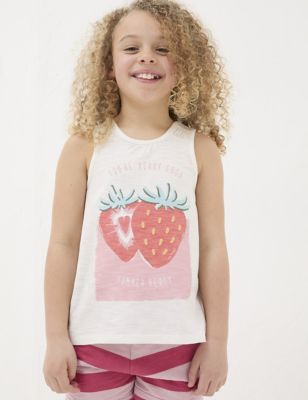 Fatface Girl's Pure Cotton Strawberry Vest (3-13 Yrs) - 3-4 Y - Natural Mix, Natural Mix