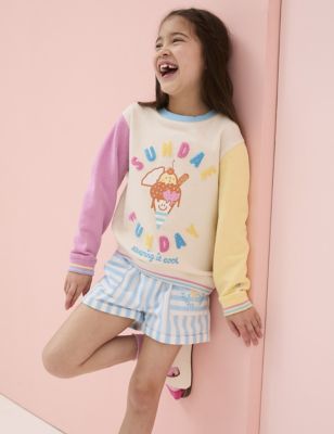 Fatface Girl's Cotton Rich Embroidered Sweatshirt (3-13 Yrs) - 4-5 Y - Natural Mix, Natural Mix