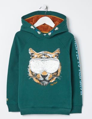 M&S Fatface Boys Cotton Rich Sequin Tiger Hoodie (3-13 Yrs)