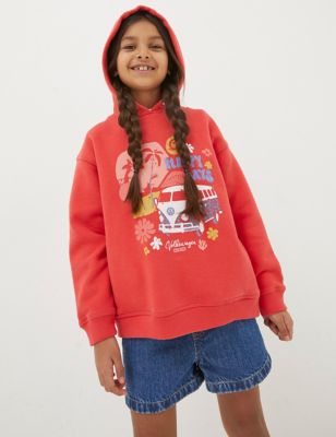 Fatface Girl's Cotton Rich VW Hoodie (3-13 Yrs) - 4-5 Y - Red Mix, Red Mix