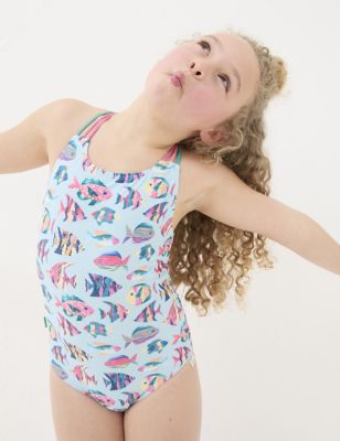 Fatface Girl's Tropical Fish Swimsuit (3-13 Yrs) - 5-6 Y - Blue Mix, Blue Mix