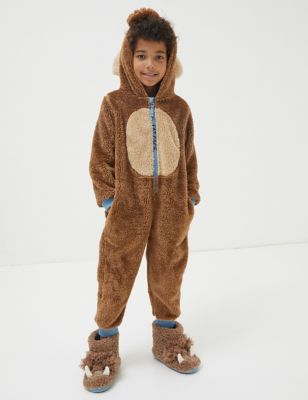 Fatface Boys Fleece Mammoth Hooded Onesie (3-13 Yrs) - 9-10Y - Brown Mix, Brown Mix