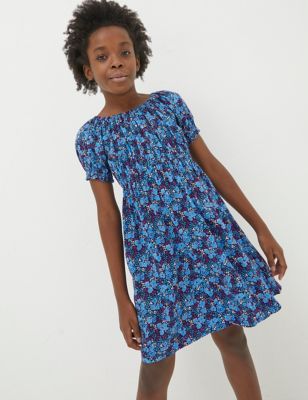 Fatface Girl's Floral Dress (3-13 Yrs) - 3-4 Y - Blue Mix, Blue Mix