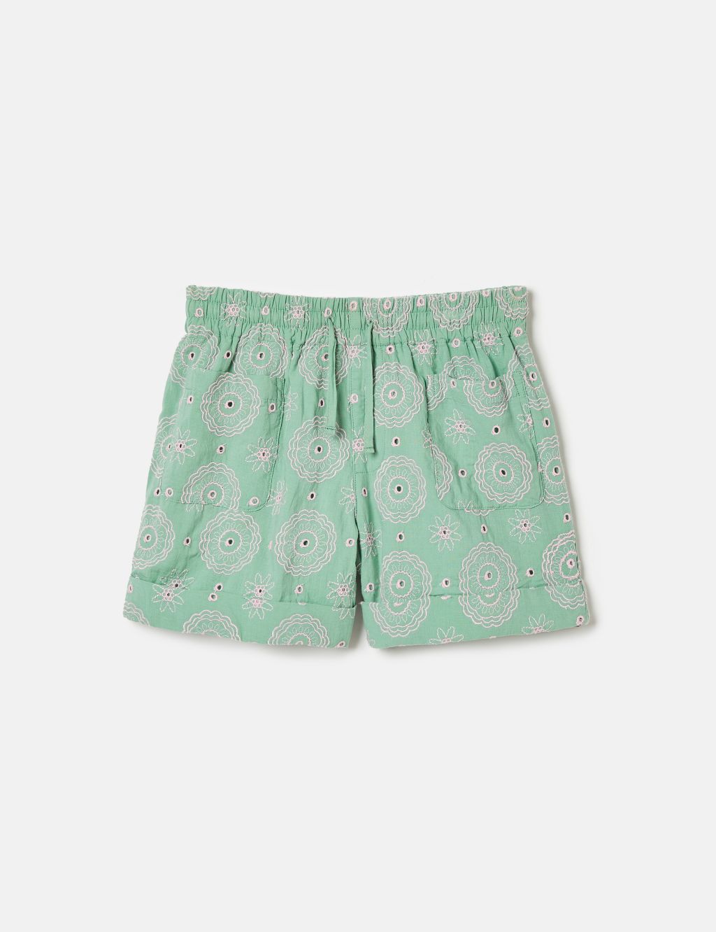 Pure Cotton Floral Embroidered Shorts (2-12 Yrs)