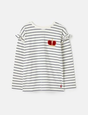 Joules Girls Pure Cotton Striped Frill Top (2-12 Yrs) - 7y - Cream Mix, Cream Mix,Pink Mix