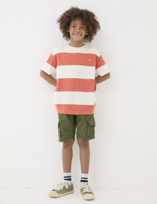 Fatface Boy's Pure Cotton Striped T-Shirt (3-13 Yrs) - 4-5 Y - Orange Mix, Orange Mix