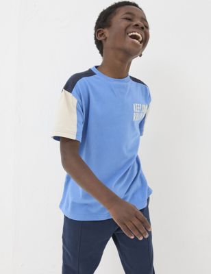 Fatface Boy's Pure Cotton Colour Block T-Shirt (3-13 Yrs) - 4-5 Y - Blue Mix, Blue Mix