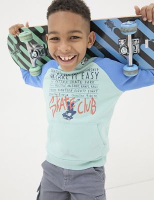 Fatface Boy's Cotton Rich Surf Graphic Hoodie (3-13 Yrs) - 4-5 Y - Green Mix, Green Mix