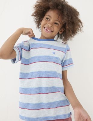 Fatface Boy's Pure Cotton Striped T-Shirt (3-13 Yrs) - 5-6 Y - Blue Mix, Blue Mix