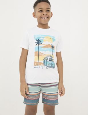 Fatface Boy's Pure Cotton VW Summer Graphic T-Shirt (3-13 Yrs) - 5-6 Y - Natural Mix, Natural Mix