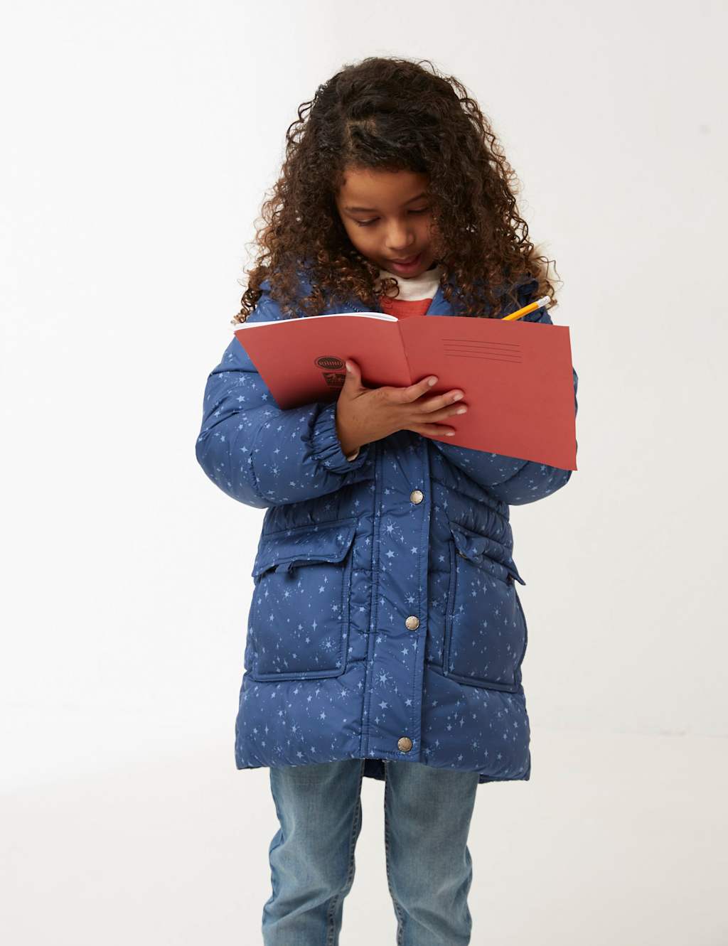 Star Print Padded Longline Coat (3 - 13 Yrs) image 6