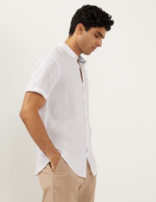 M&S Jaeger Mens Luxury Pure Linen Short Sleeve Shirt
