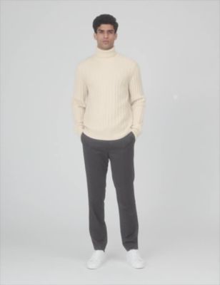 M&S Jaeger Mens Wool Ribbed Roll Neck Jumper with Cashmere