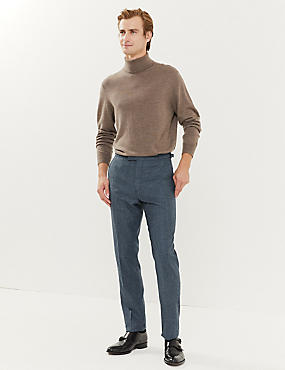 Slim Fit Italian Pure Wool Puppytooth Trousers