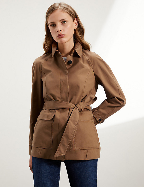 Pure Cotton Short Belted Trench Coat, Mens Belted Trench Coat Short Sleeve