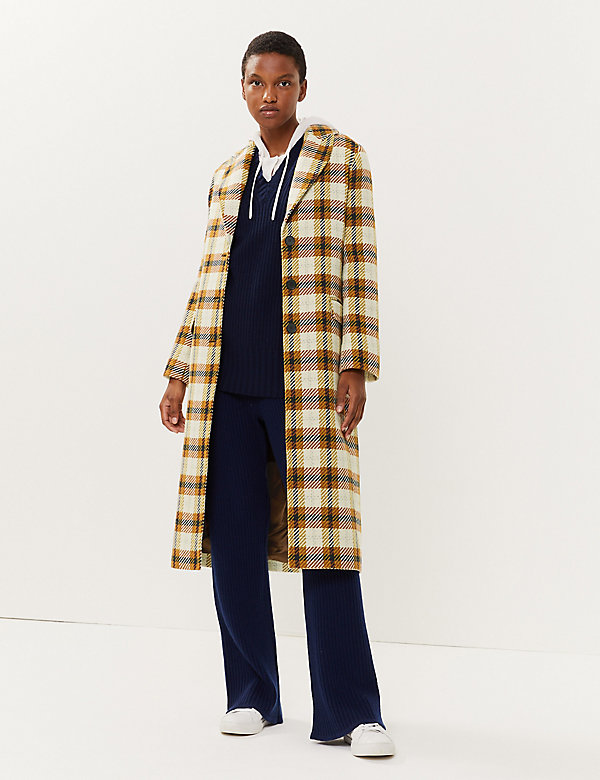 Checked Tailored Coat with Wool