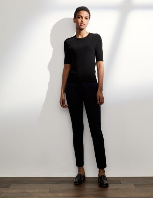

JAEGER Womens Knitted Crew Neck Short Sleeve Top - Black, Black