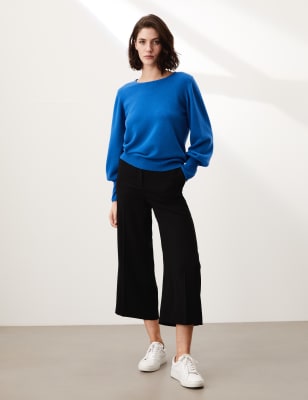 

JAEGER Womens Cashmere Balloon Sleeve Jumper With Wool - Blue, Blue