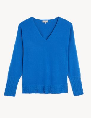 M&S Jaeger Womens Pure Cashmere Cable Knit V-Neck Jumper