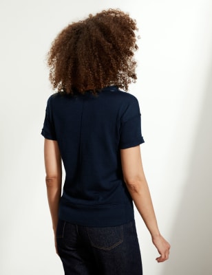 

JAEGER Camiseta de lino con escote cerrado con algodónWomens - Navy, Navy