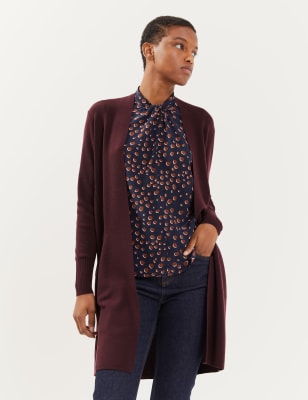 

JAEGER Womens Pure Wool Longline Cardigan - Wine, Wine