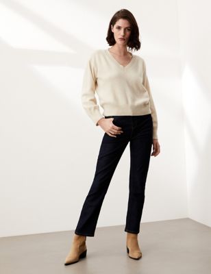 

JAEGER Womens Cashmere Ribbed V-Neck Jumper With Wool - Ivory, Ivory
