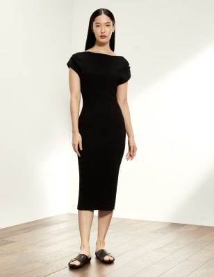 

JAEGER Womens Ribbed Midi Column Dress - Black, Black