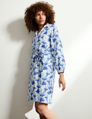 

JAEGER Minivestido cruzado 100% lino floral de escote en picoWomens - Ivory Mix, Ivory Mix