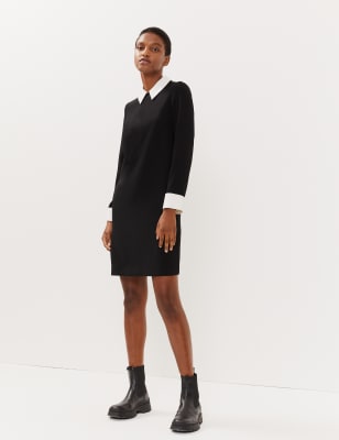 

JAEGER Womens Crepe Contrast Detailing Shift Dress - Black Mix, Black Mix