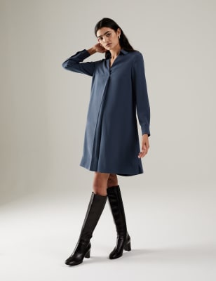

JAEGER Womens V-Neck Knee Length Swing Dress - Slate, Slate