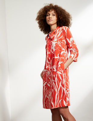 

JAEGER Womens Floral Tie Neck Mini Shift Dress - Orange, Orange