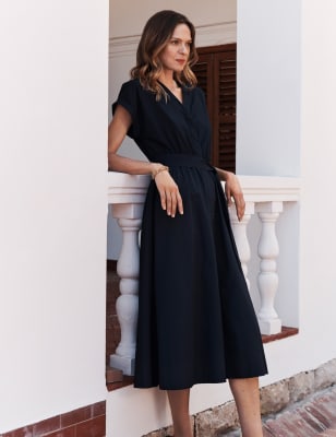 

JAEGER Womens Pure Cotton Belted Midi Waisted Dress - Navy, Navy