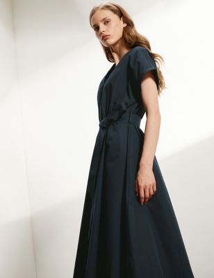 Pure Cotton Belted Midi Waisted Dress