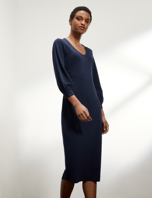 

JAEGER Womens Balloon Sleeve V Neck Jersey Dress - Navy, Navy