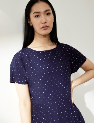 

JAEGER Womens Spot Print Short Sleeve Midi Fit and Flare Dress - Navy, Navy