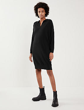 Wool Rich Knee Length Shift Dress with Cashmere