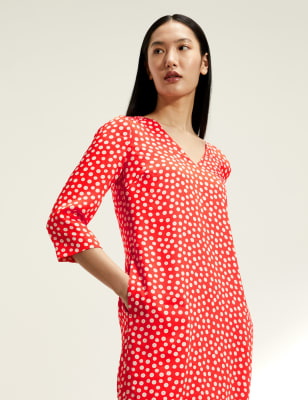 

JAEGER Womens Polka Dot V-Neck Mini Shift Dress - Orange, Orange