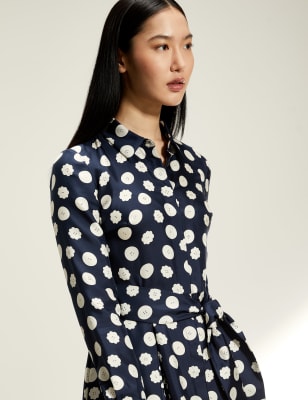

JAEGER Womens Pure Silk Button Print Midi Shirt Dress - Navy, Navy