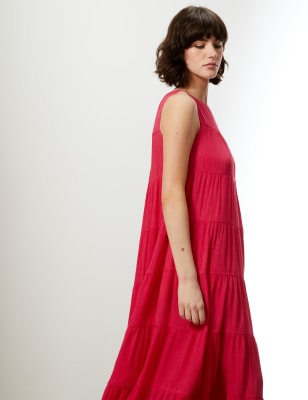 

JAEGER Womens Textured Sleeveless Maxi Tiered Dress - Hot Pink, Hot Pink
