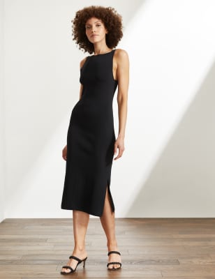 

JAEGER Womens Square Neck Sleeveless Midi Column Dress - Black, Black