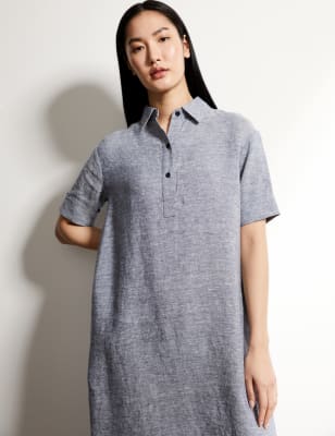 

JAEGER Womens Pure Linen Textured Maxi Shirt Dress - Navy, Navy